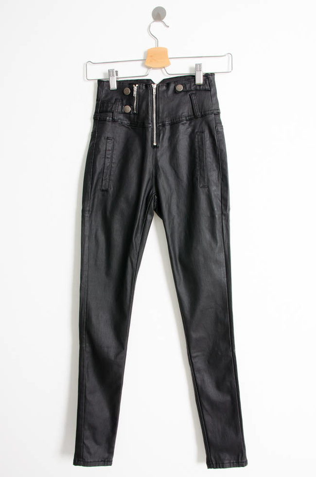 CZARNE SPODNIE WOSKOWANE PUSH UP- BARDZO WYSOKI STAN