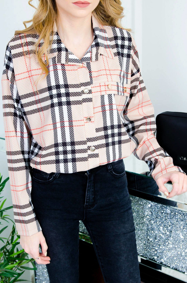 BEŻOWA KOSZULA W KRATĘ