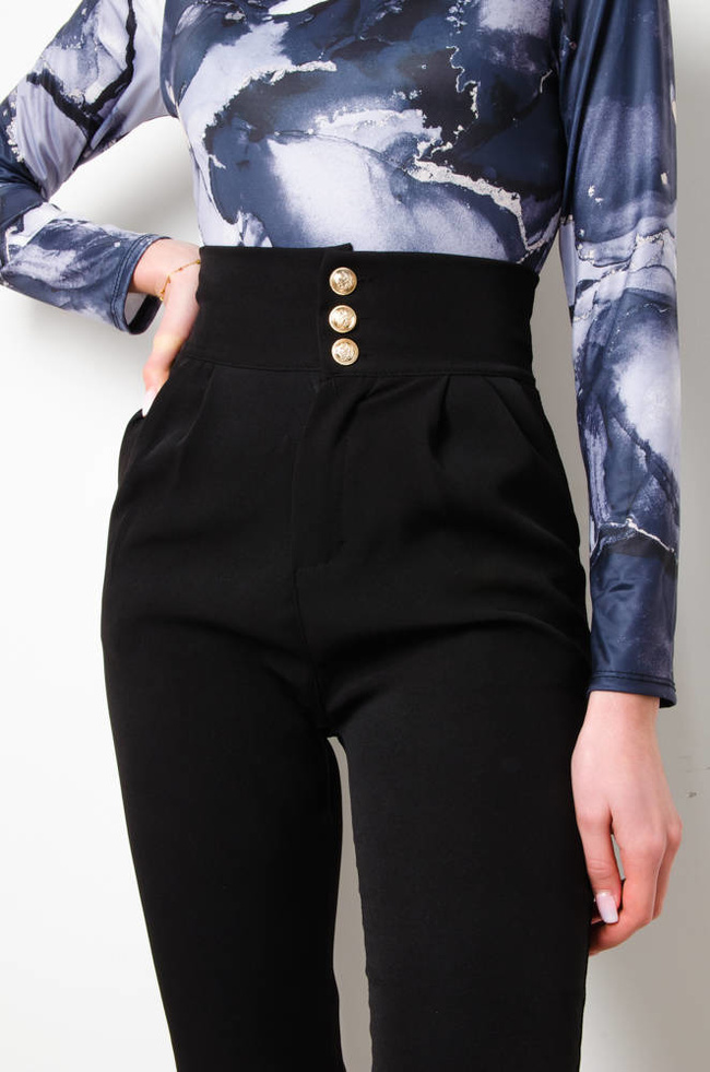 SPODNIE MATERIAŁOWE ZE ZŁOTYMI GUZIKAMI- CZARNE