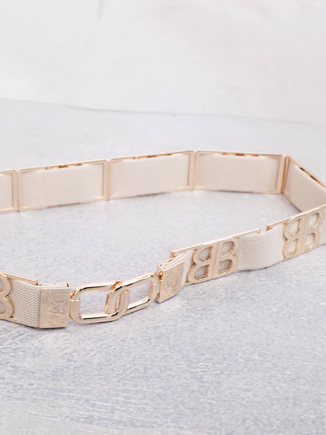 PASEK NA GUMIE ZE ZŁOTYMI ELEMENTAMI BB- BEŻOWY