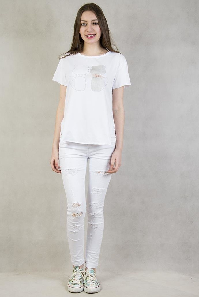 Biała bluzka z kotkami i kokardką