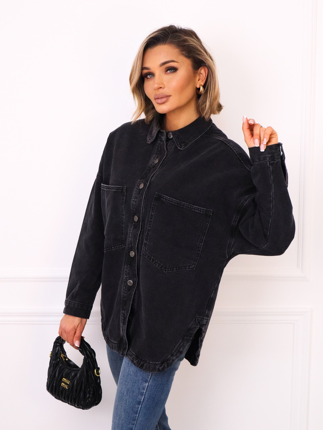 KOSZULA JEANSOWA Z KIESZENIAMI ZAPINANA NA GUZIKI- NIEBIESKA