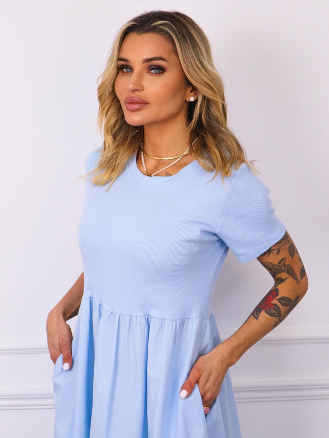 SUKIENKA Z PRĄŻKOWANĄ GÓRĄ- NIEBIESKA