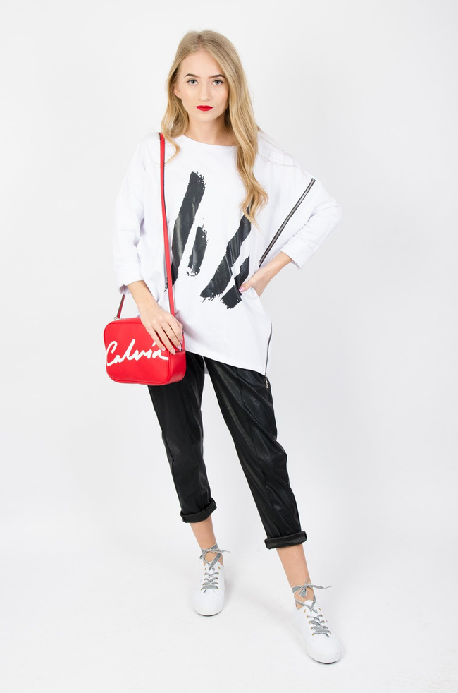 BIAŁA DZIANINOWA BLUZKA Z ZAMKIEM 