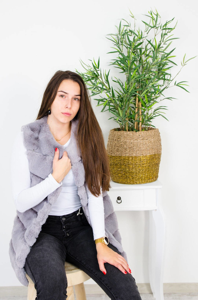 SZARA FUTRZANA KAMIZELKA