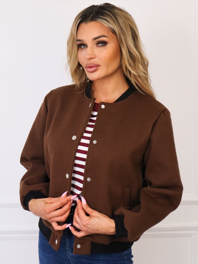 KURTKA BOMBERKA ZAPINANA NA ZATRZASKI- BRĄZOWA