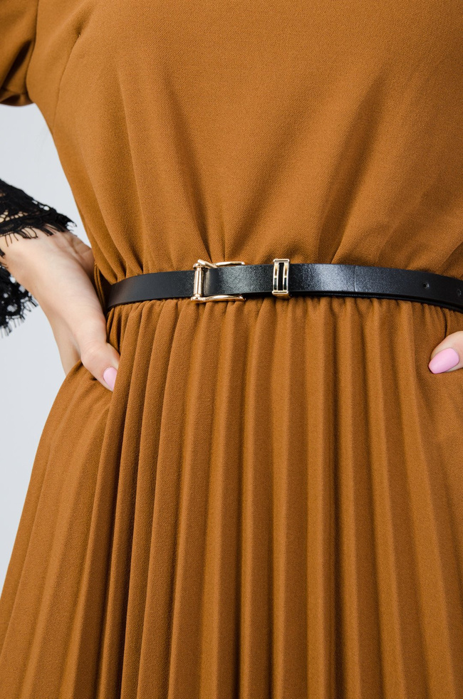 Brązowa plisowana sukienka midi