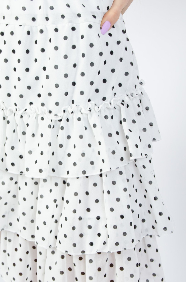 BIAŁA WARSTWOWA SPÓDNICA W KROPKI