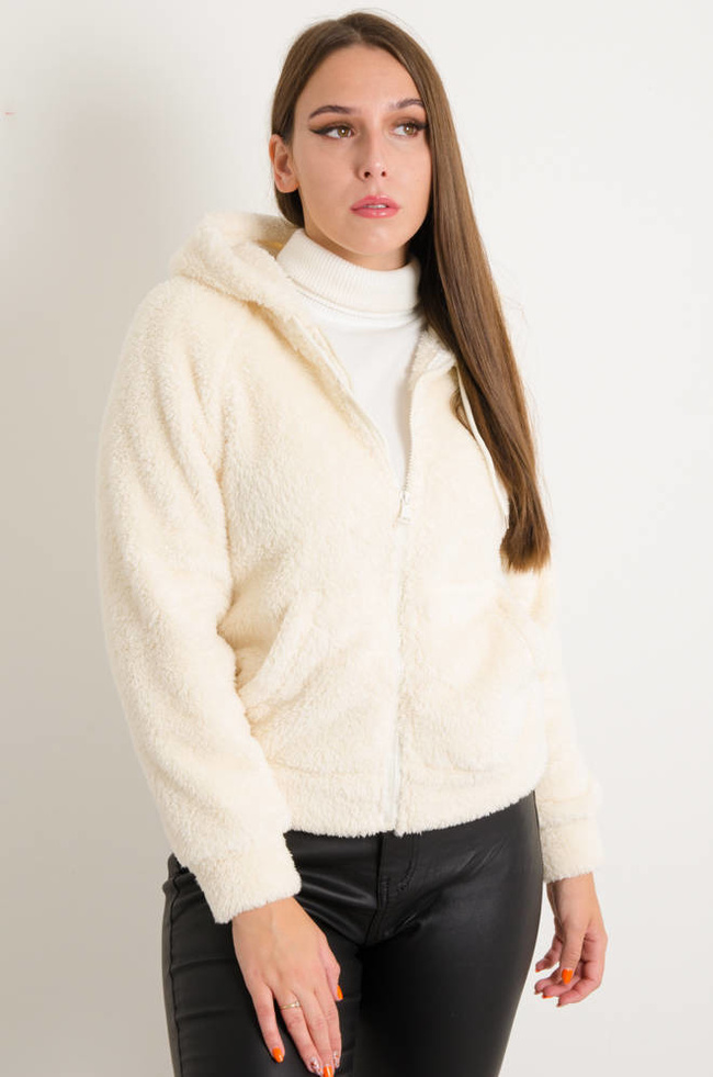 BIAŁA FUTRZANA BLUZA ZAPINANA NA ZAMEK 