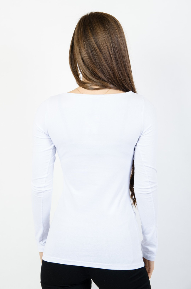 Biała bluzka typu basic na długi rękaw