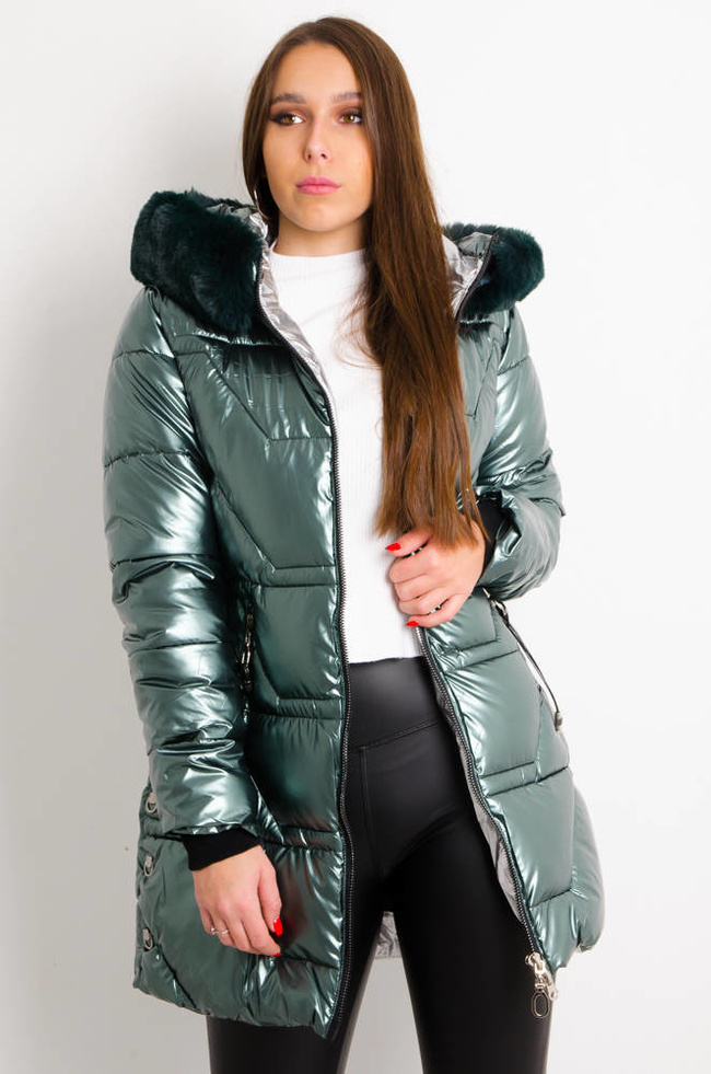 ZIELONA PIKOWANA KURTKA Z KAPTUREM