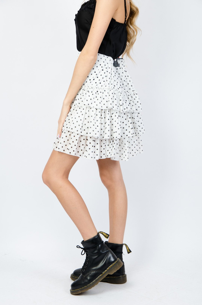 BIAŁA WARSTWOWA SPÓDNICA W KROPKI