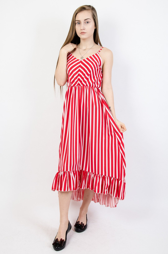 DŁUGA SUKIENKA W BIAŁO CZERWONE PASY