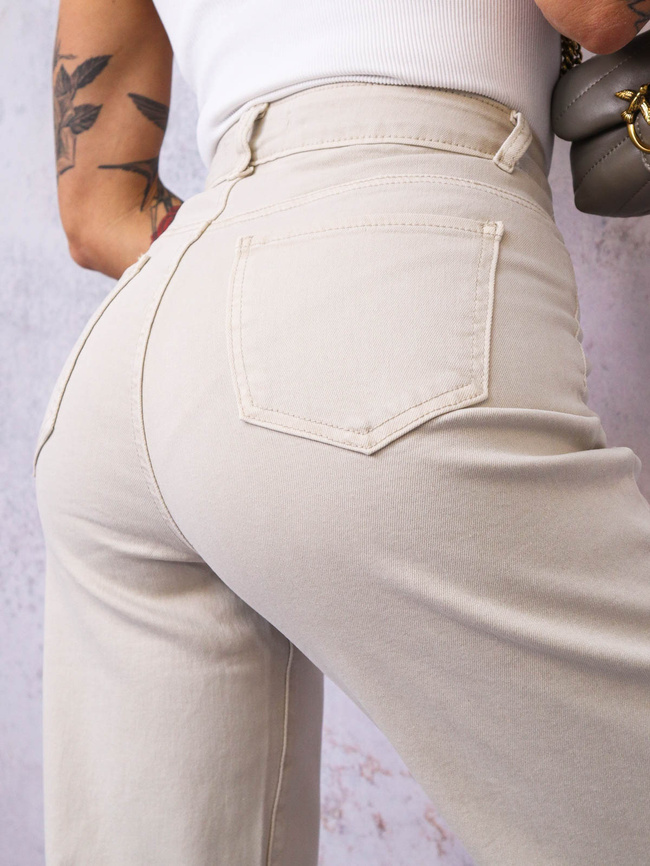 BEŻOWE SPODNIE JEANSOWE Z SZEROKIMI NOGAWKAMI