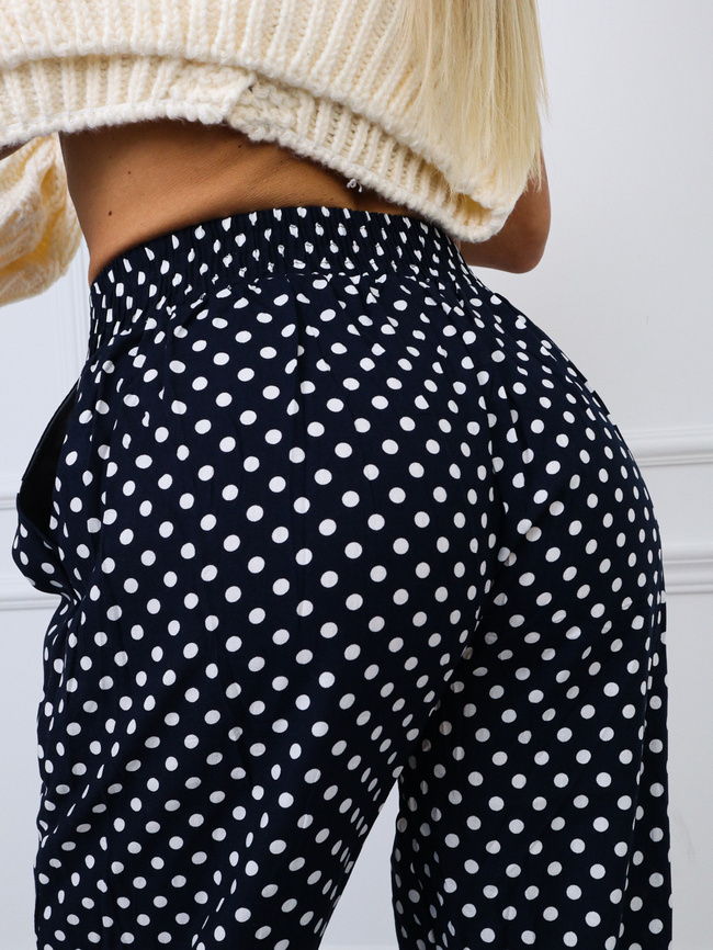 BAWEŁNIANE SPODNIE W KROPKI- GRANATOWY