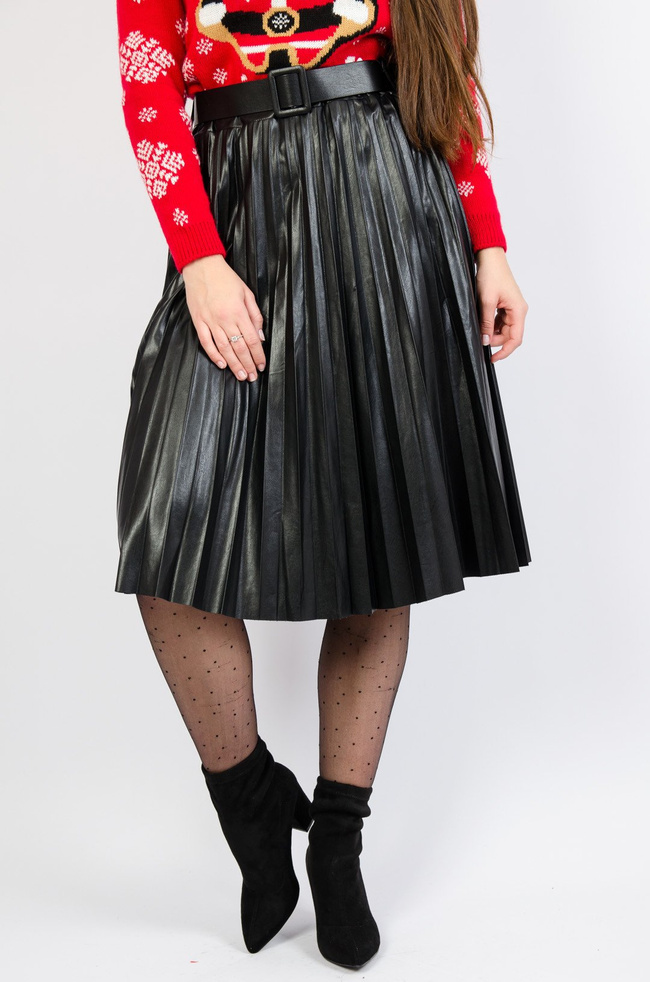 CZARNA PLISOWANA SPÓDNICA Z IMITACJI SKÓRY