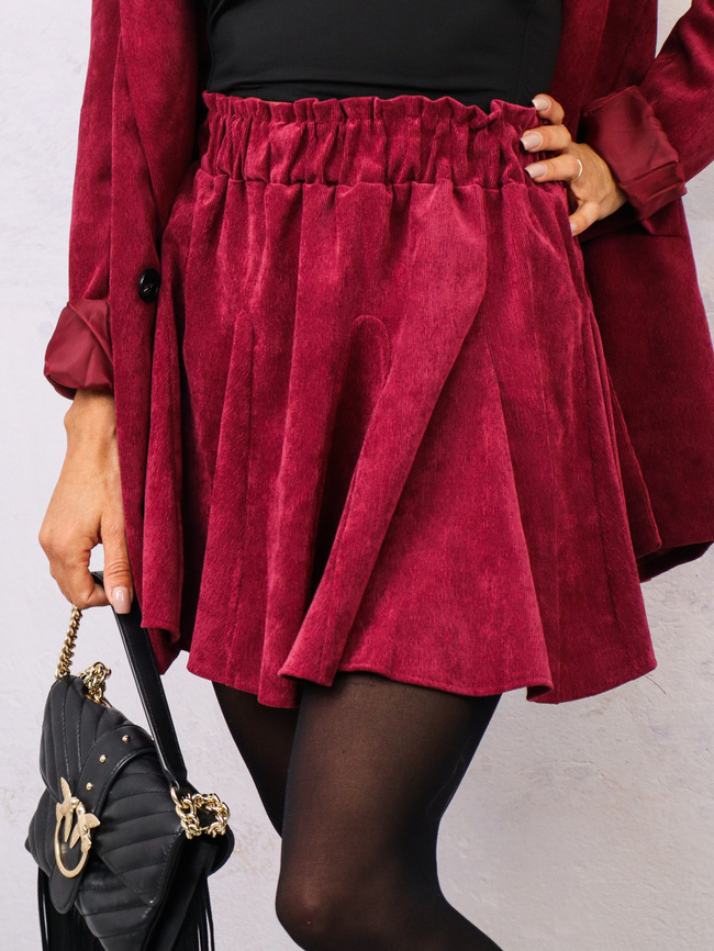 PRĄŻKOWANY KOMPLET MARYNARKA+ SPÓDNICA- BORDOWY