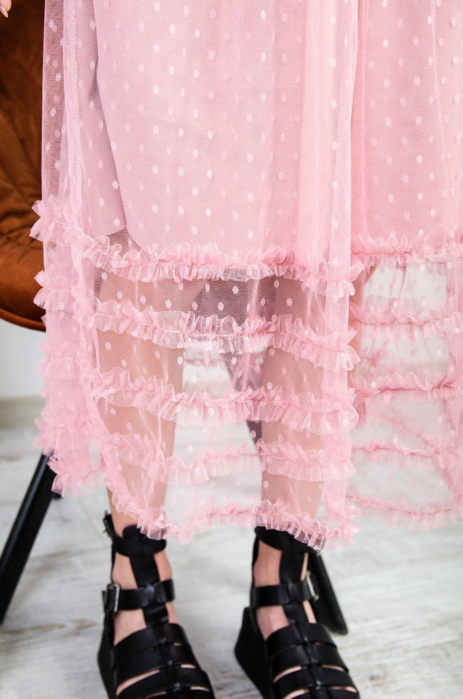 RÓŻOWA SPÓDNICA MIDI Z TIULEM