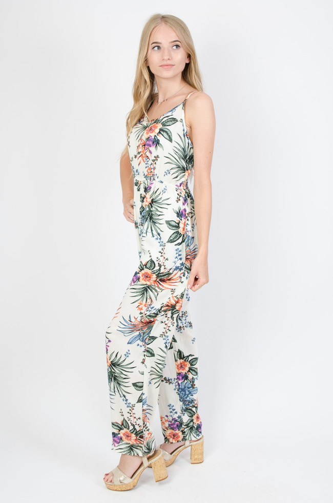 Kremowy długi kombinezon w kwiaty