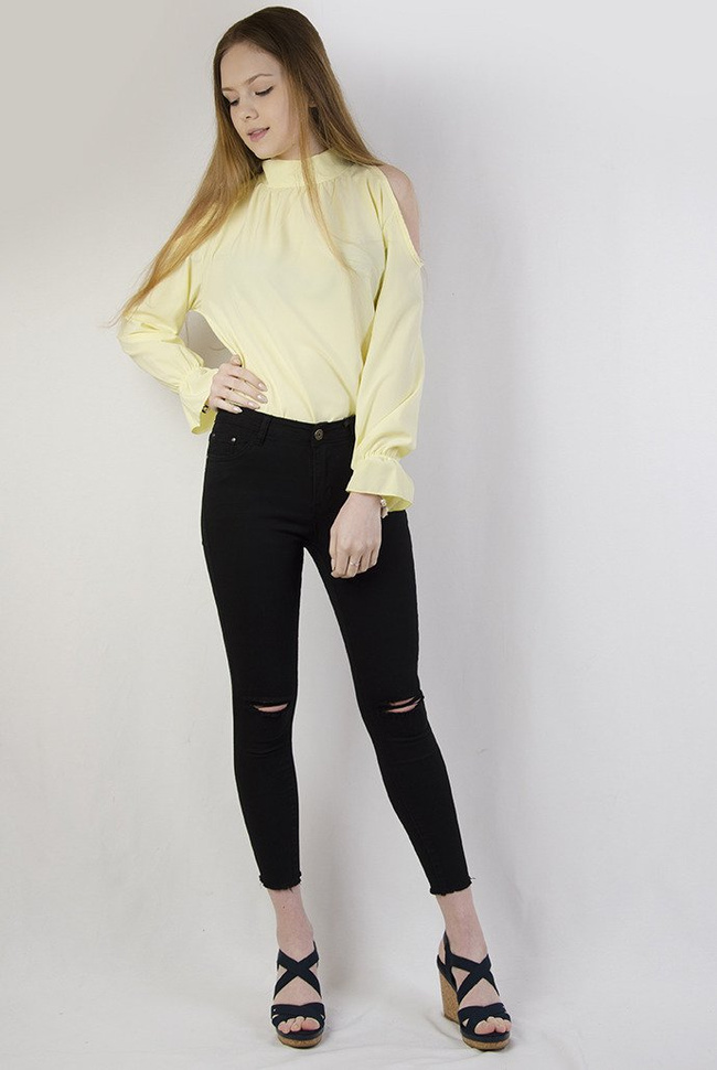 Żółta bluzka z wiązaniem z tyłu
