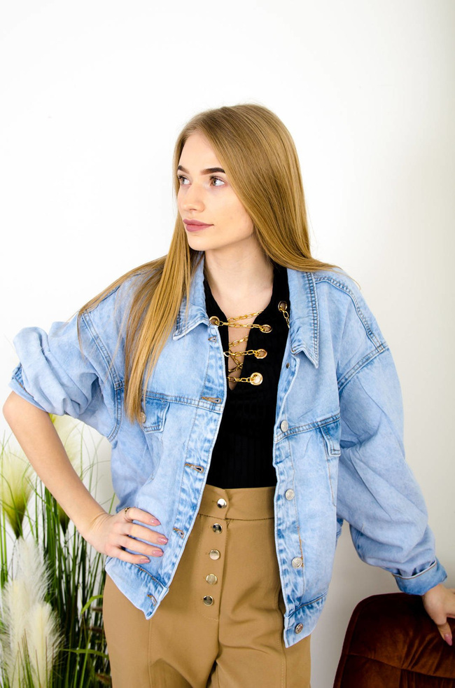 JASNA KRÓTKA KURTKA JEANSOWA ZE ŚCIAGACZEM- BOMBERKA