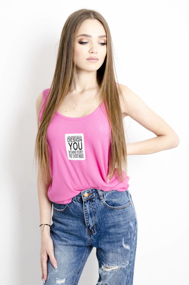 TOP PRĄŻKOWANY Z NASZYWKĄ -  RÓŻOWY