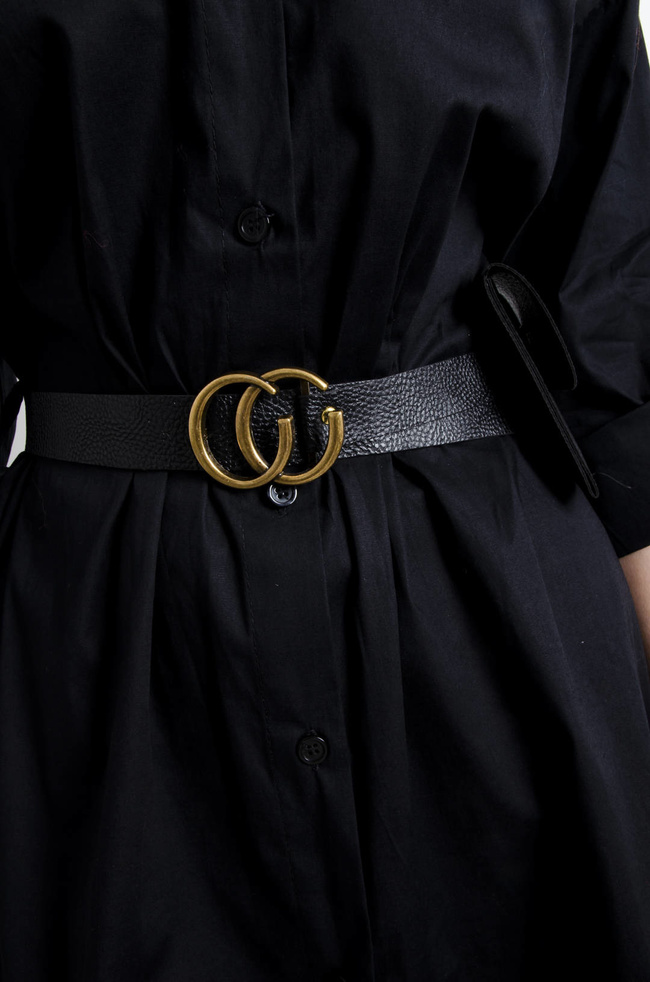 KOSZULA DŁUGA Z PASKIEM I SASZETKĄ- CZARNA