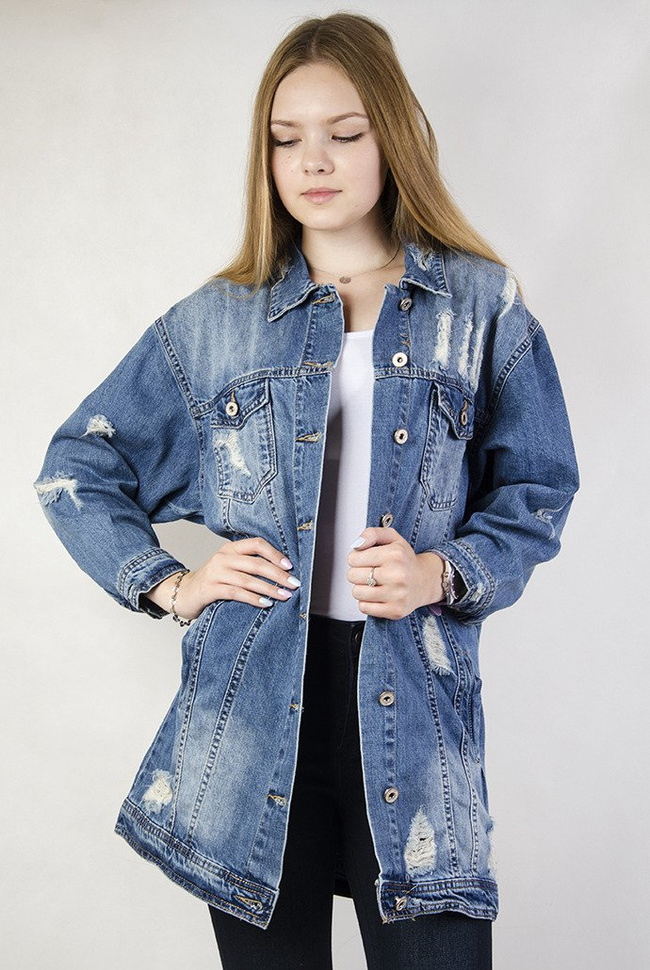 Kurtka jeansowa z drobnymi przetarciami