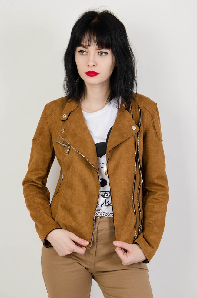 Brązowa zamszowa kurtka ramoneska