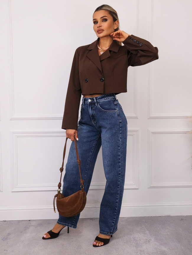 KRÓTKA MARYNARKA ZAPINANA NA GUZIKI- CIEMNY BRĄZ