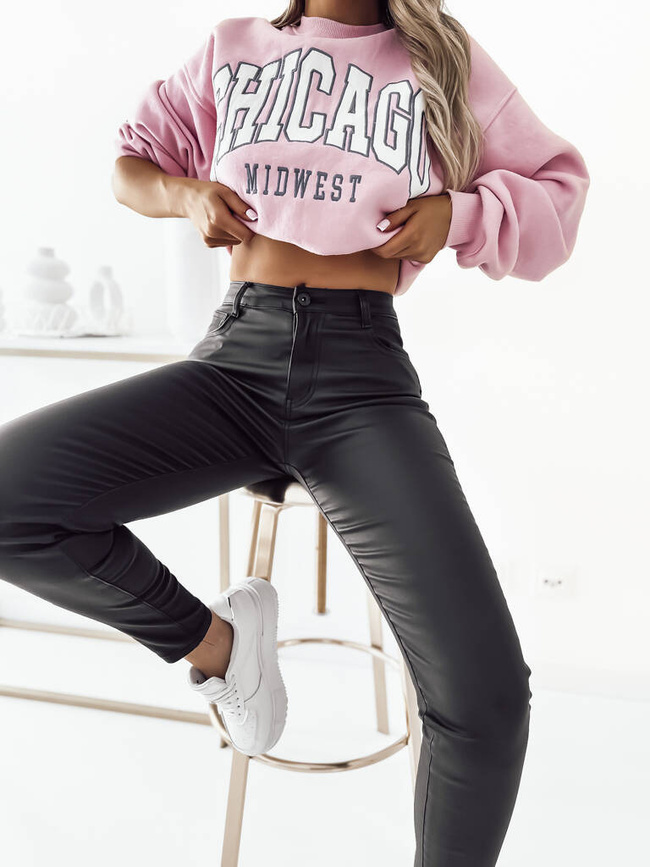 SPODNIE WOSKOWANE PUSH UP Z WYSOKIM STANEM- CZARNE