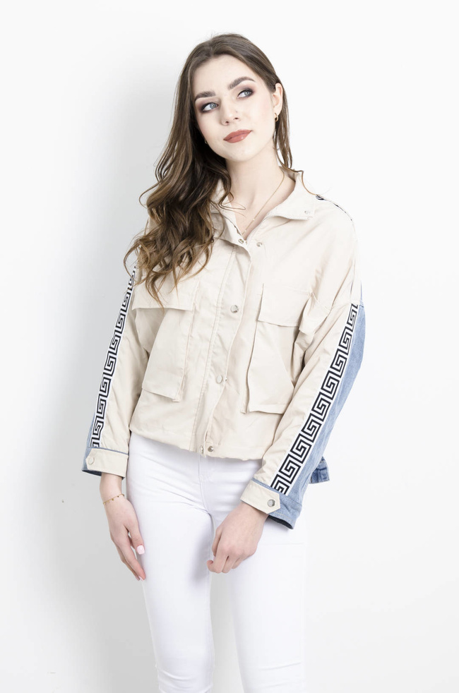 KURTKA BEŻOWA Z ŁĄCZONYCH MATERIAŁÓW