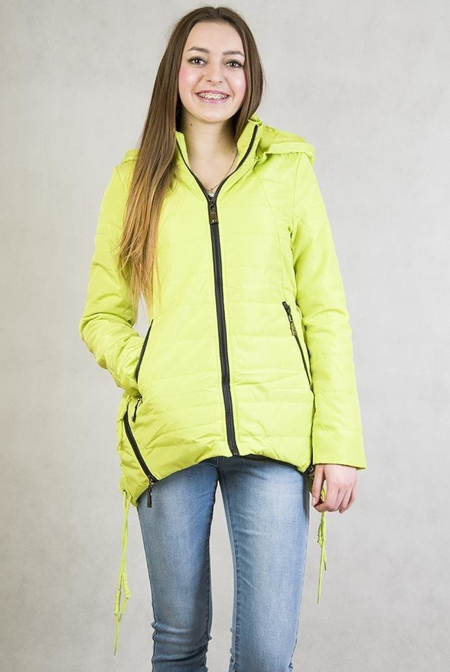 Asymetryczna limonkowa kurtka z kapturem