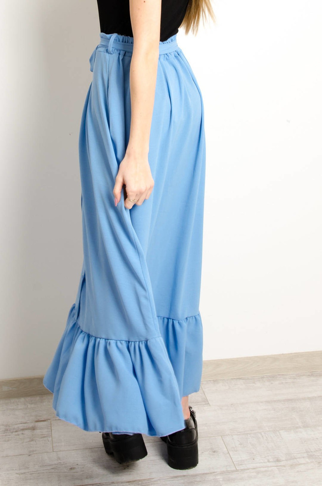 NIEBIESKA MAXI SPÓDNICA Z FALBANĄ NA DOLE