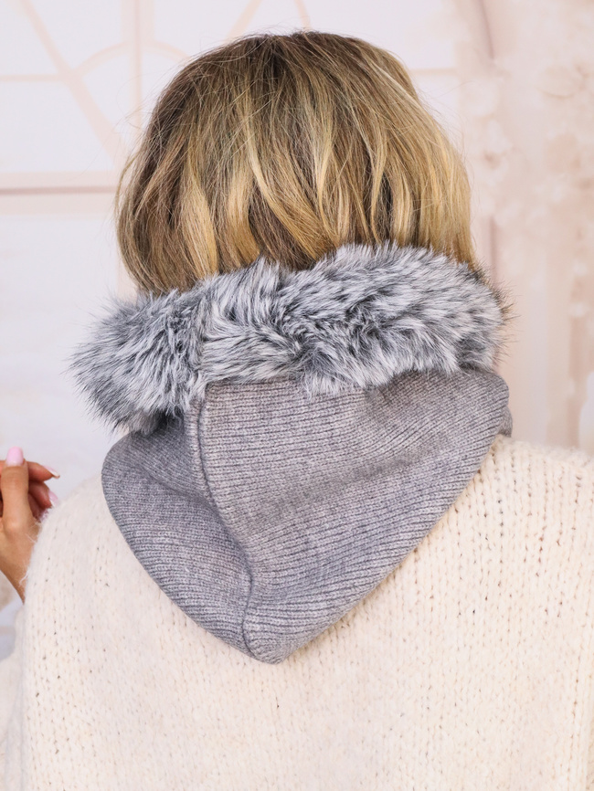 KOMIN/KAPTUR Z FUTERKIEM I ŚCIAGACZAMI- SZARY