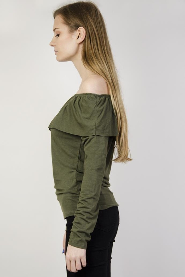 Zielona bluzka z hiszpańskim dekoltem