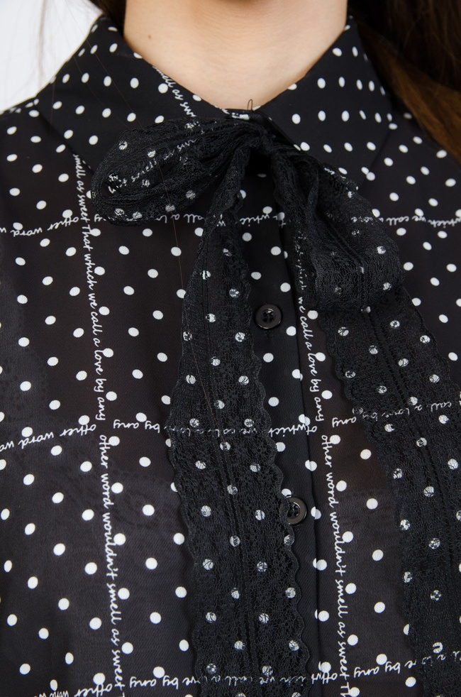 Czarna koszula mgiełka w białe kropki
