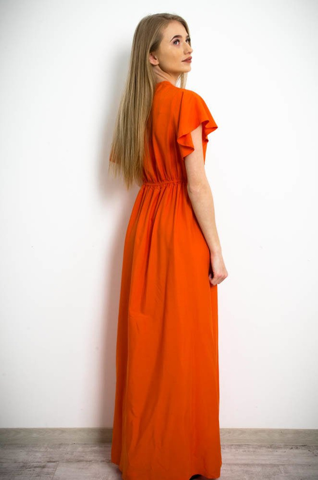 DŁUGA SUKIENKA MAXI Z KOPERTOWYM DEKOLTEM W KOLORZE POMARAŃCZOWYM