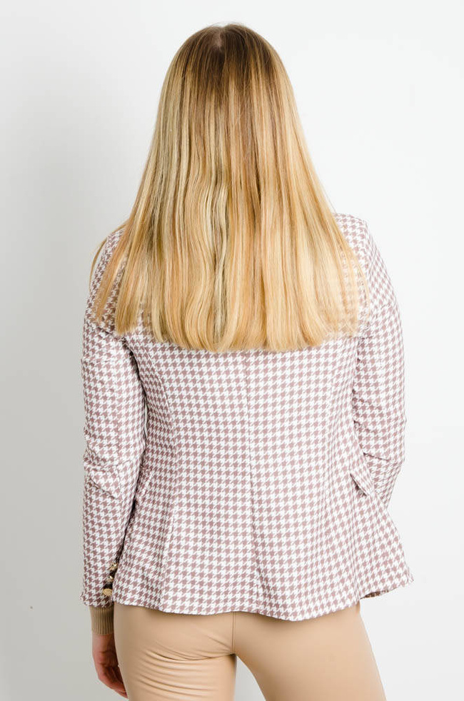 BIAŁO- BEŻOWA MARYNARKA W PEPITKĘ ZAPINANA NA ZŁOTE GUZIKI