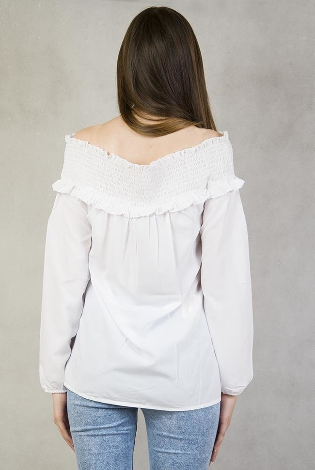 Biała bluzka z hiszpańskim dekoltem