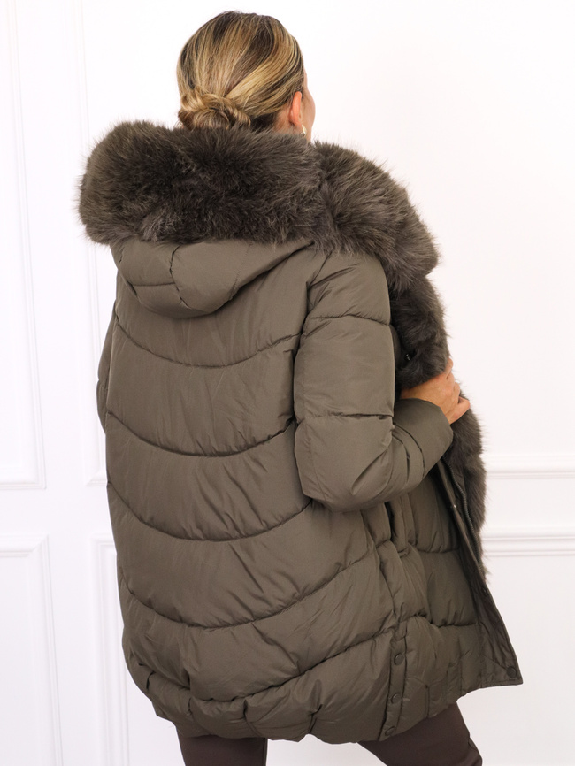 KURTKA PIKOWANA ZAPINANA NA ZAMEK I ZATRZASKI- ZIELONA