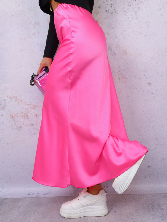 SATYNOWA SPÓDNICA Z GUMKĄ W PASIE - RÓŻOWA