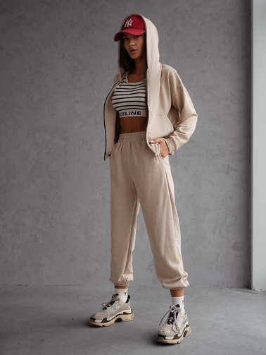 BAWEŁNIANY KOMPLET DRESOWY BLUZA ROZPINANA+ SPODNIE- BEŻOWY