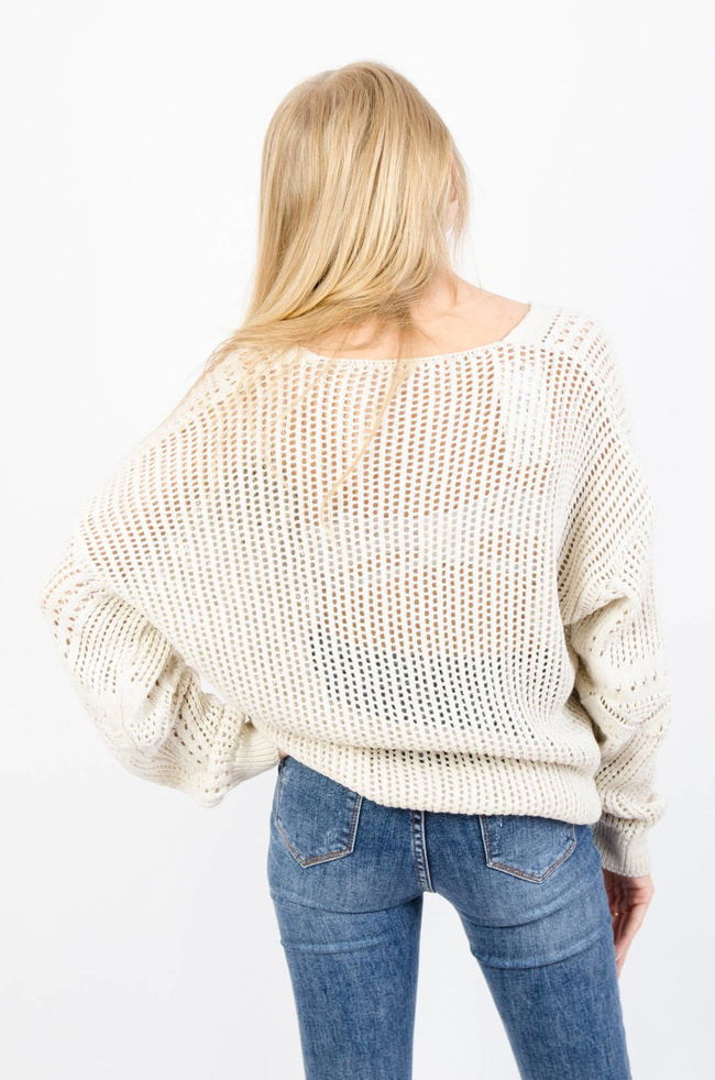 BEŻOWY AŻUROWY SWETER ZAPINANY NA GUZIKI