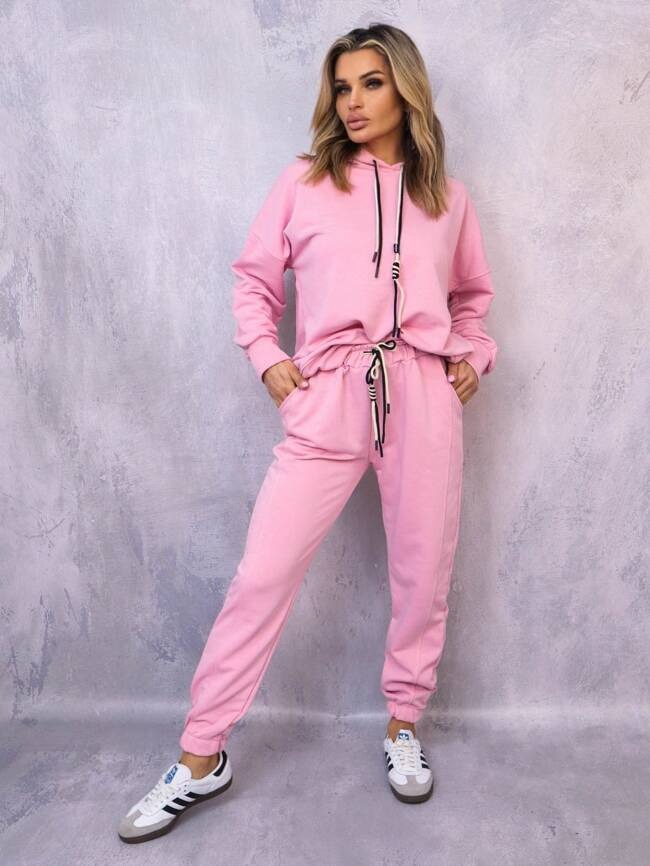 KOMPLET DRESOWY BLUZA Z KAPTUREM+ SPODNIE- RÓŻOWY
