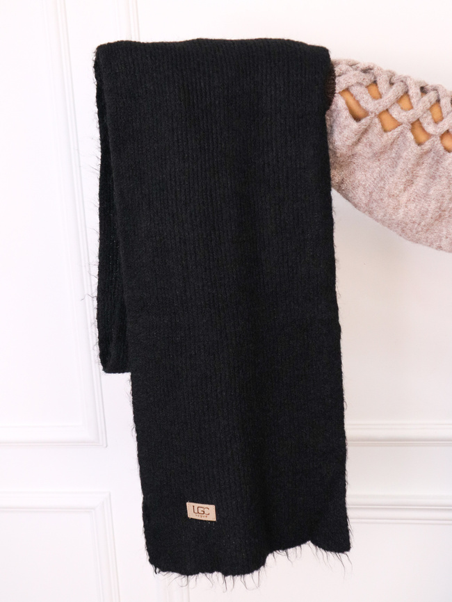 SZAL DZIANINOWY Z DOMIESZKĄ WEŁNY ORAZ LOGO- CZARNY