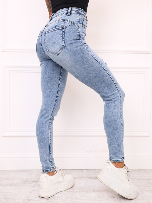 SPODNIE JEANSOWE SKINNY PUSH UP Z PRZETARCIAMI- NIEBIESKIE