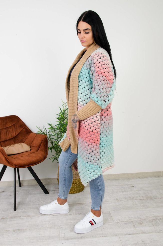 WIOSENNA NARZUTKA MULTICOLOR Z BRĄZOWYM ŚCIĄGACZEM-ZIELONA