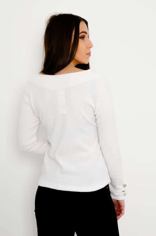 BIAŁA BLUZKA Z OZDOBNYM DEKOLTEM I GUZIKAMI 