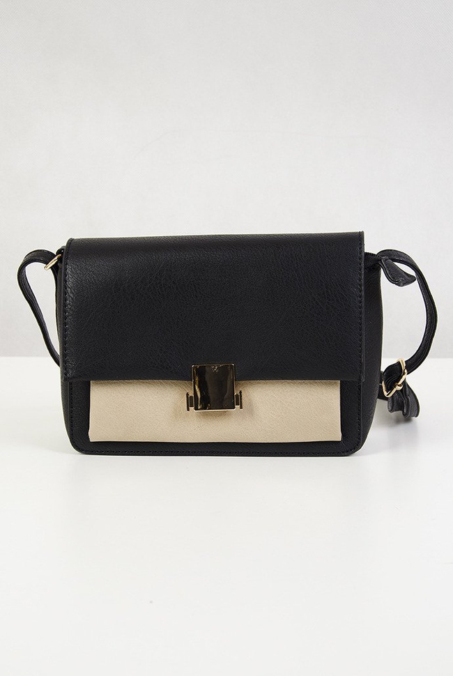 Mała czarno beżowa torebka ze złotą sprzączką